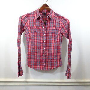 Vintage 2000s Y2K Abercrombie And Fitch M Red Plaid Button Up Shirt Western